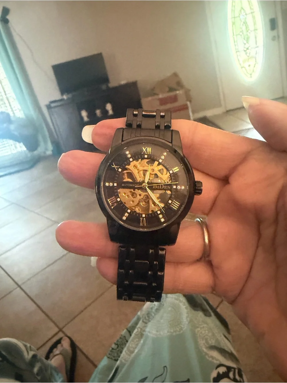 Skeleton Dial Black and Gold Men's Automatic Watch